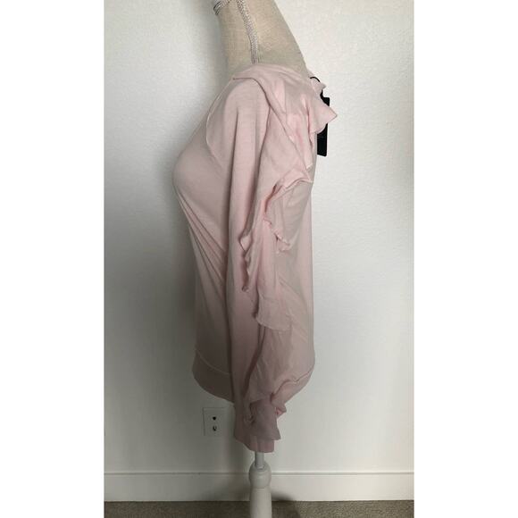 Chaser Lightest Pink V Neck Long Ruffle Sleeve Shirt - M - Picture 3 of 7